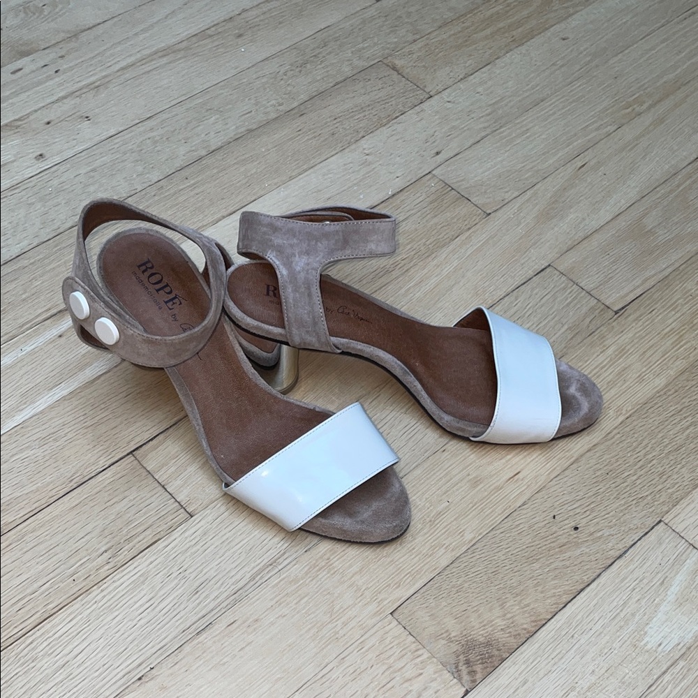 White and Tan Sandals Made in Japan